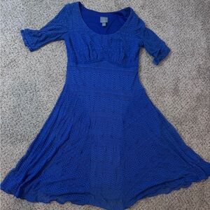 Rabbit Rabbit Rabbit Blue Crochet Lace Fit & Flare Midi Dress 3/4 Sleeve Women 6
